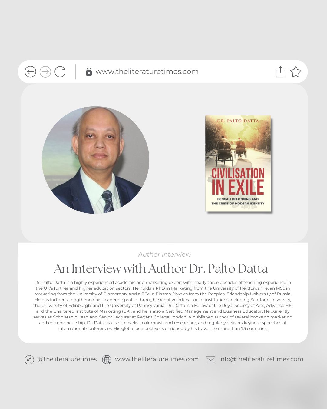 An Author Interview – Civilisation In Exile by Dr Palto Datta
