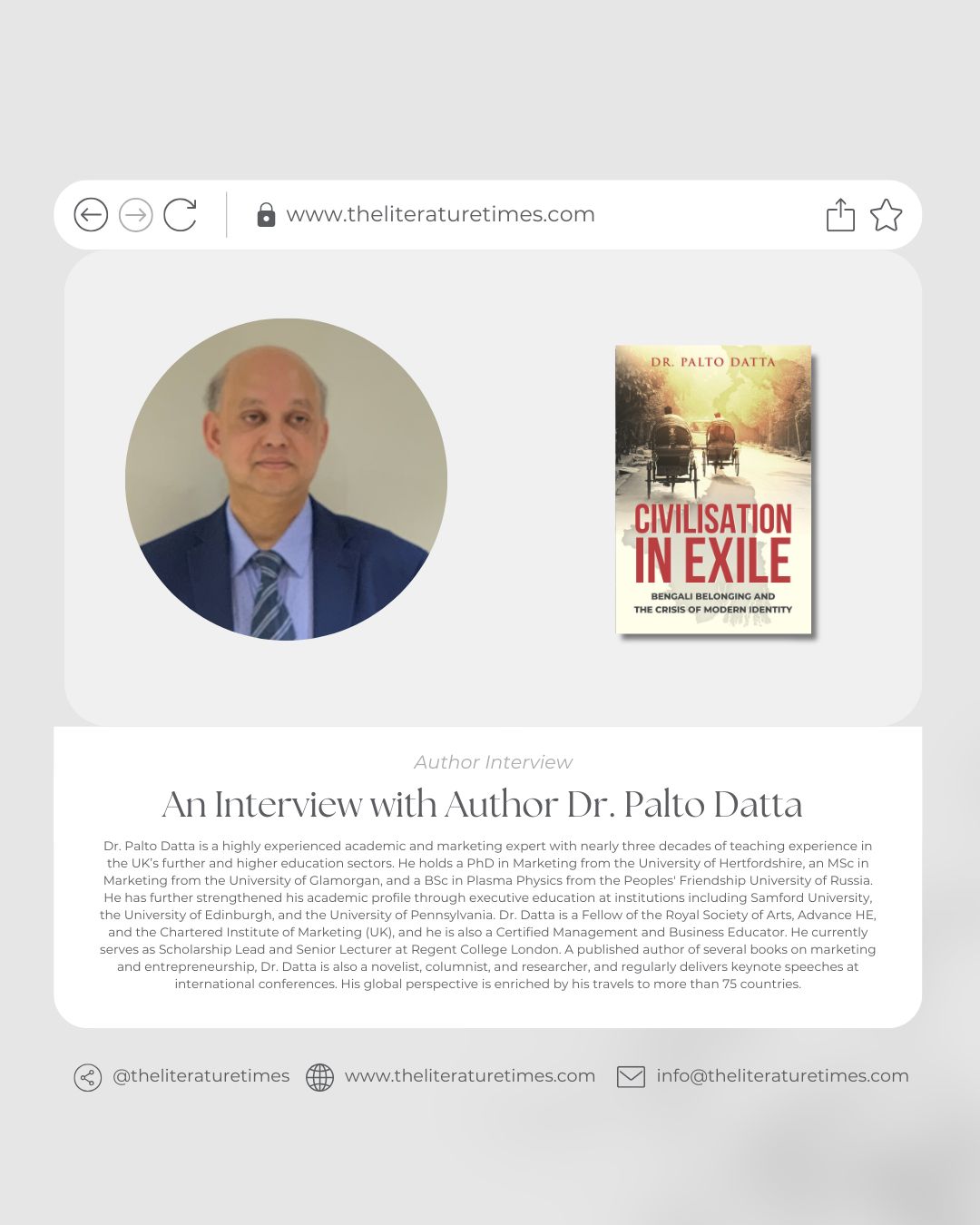 An Author Interview – Civilisation In Exile by Dr Palto Datta
